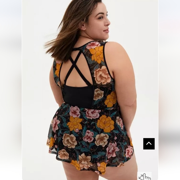 TORRID Underwire Short Mesh Overlay Swim Dress with Brief | Floral Print 00-M/L - Picture 3 of 11